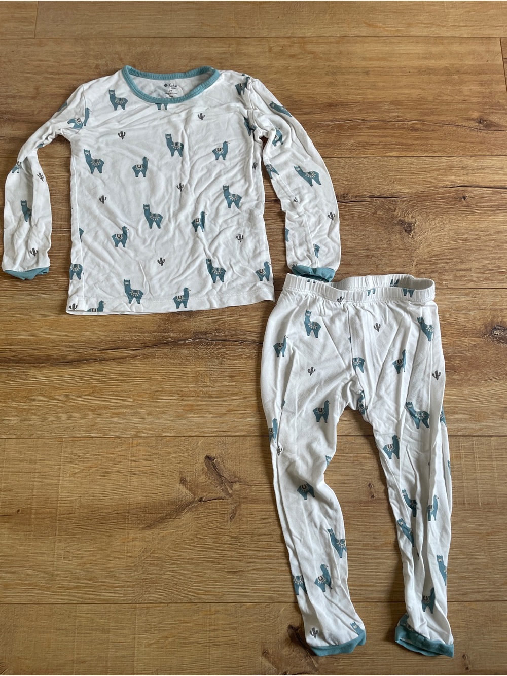 Kids White and Teal Llama Print Pajama Set